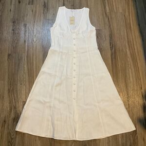 NWT MNG Mango Buttoned Bow Dress White Midi Size 6‎ New